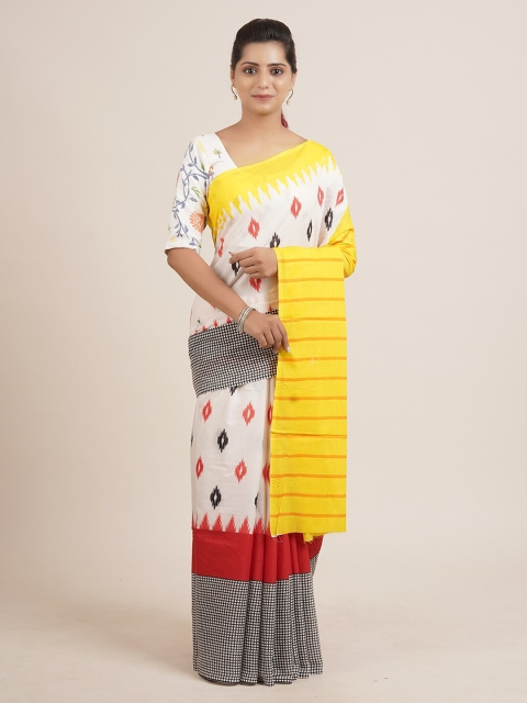 

Pothys Off-White & Yellow Pure Cotton Printed Saree