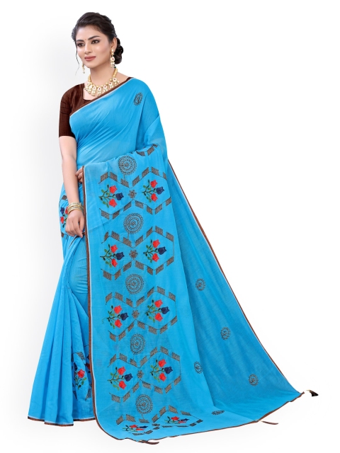 

KALINI Blue Embroidered Polycotton Saree