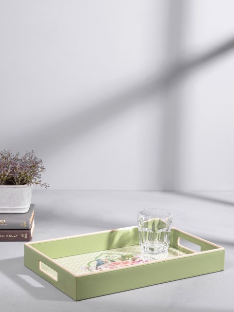 

Pure Home and Living Green & Pink Printed Rectangular Serving Tray