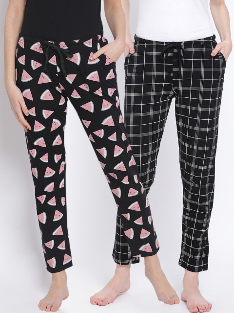 

Kanvin Women Pack Of 2 Pure Cotton Lounge Pants, Black