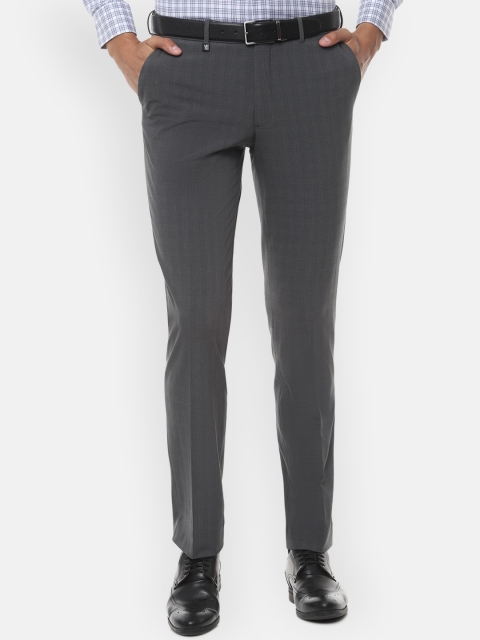 V Dot Men Grey Slim Fit Checked Formal Trousers