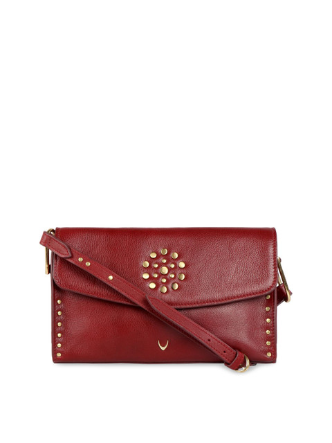 

Hidesign Maroon & Gold-Toned Embellished Leather Sling Bag