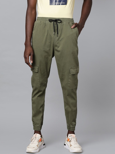

Blue Saint Men Olive Green Solid Slim-Fit Cargo Joggers