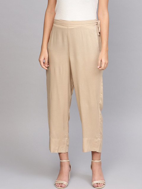 

KSUT Women Beige Solid Straight Palazzos