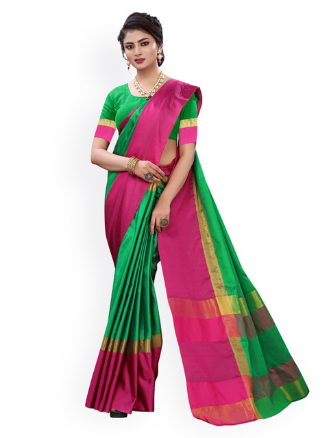 

KALINI Green Poly Silk Solid Banarasi Saree