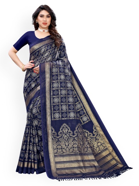 

KALINI Navy Blue Silk Cotton Woven Design Bandhani Saree
