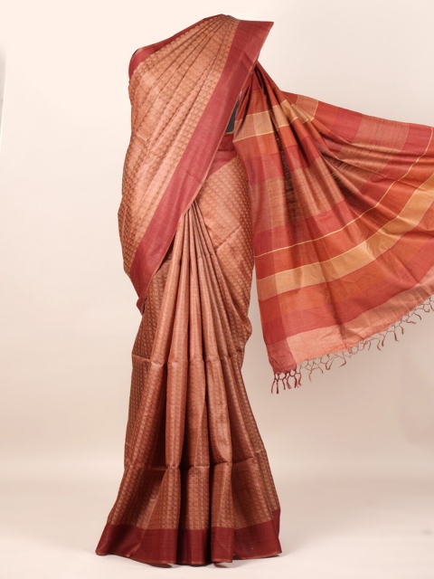 

Pothys Maroon & Beige Pure Silk Woven Design Tussar Saree