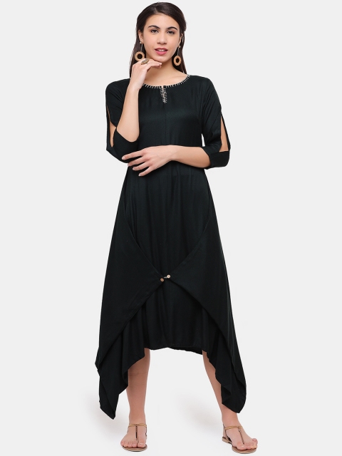 

IMARA Green Keyhole Neck A-Line Midi Dress