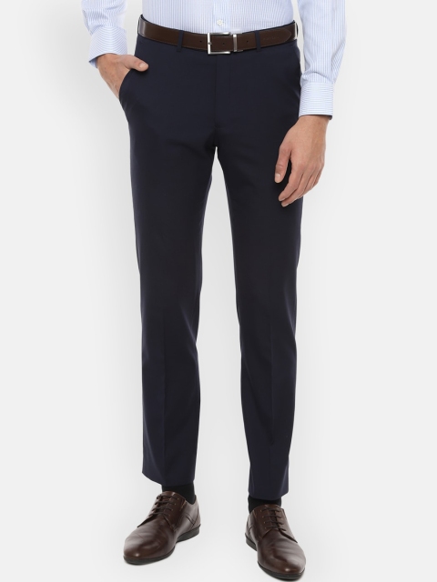 

Luxure by Louis Philippe Men Navy Blue Slim Fit Solid Formal Trousers