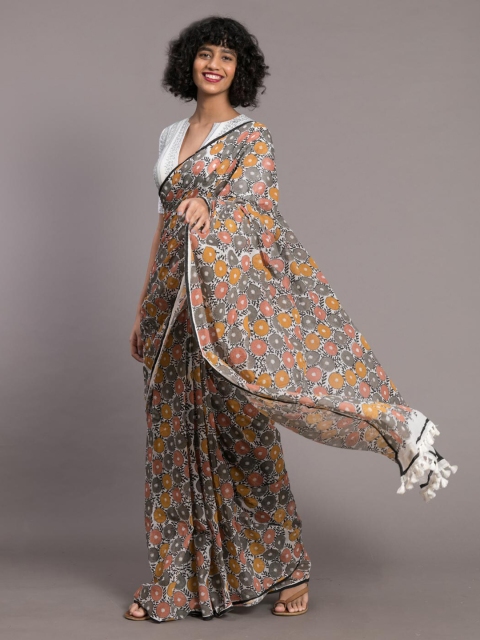 

Suta White & Grey Pure Cotton Printed Saree