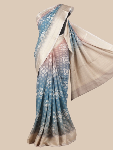 

Pothys Blue & Beige Linen Blend Woven Design Saree