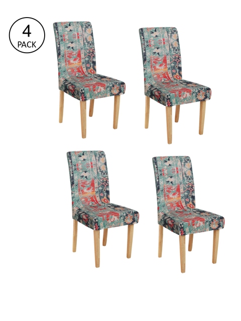 

Rajasthan Decor Set Of 4 Green & Red Printed Chair Covers