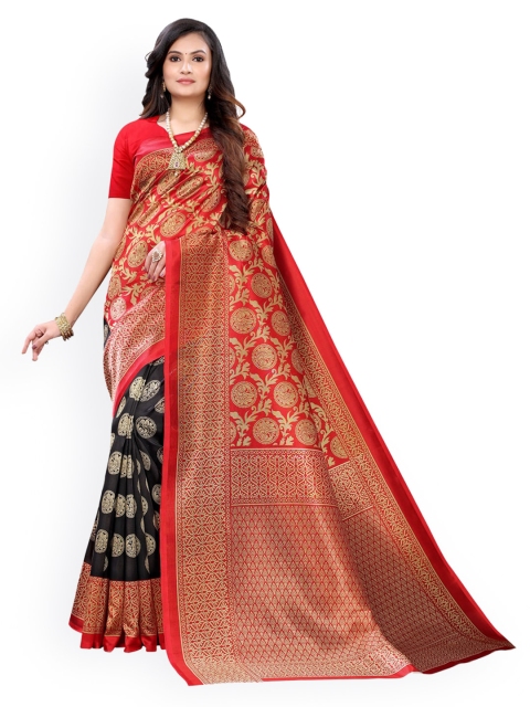 

KALINI Black & Red Poly Silk Woven Design Saree