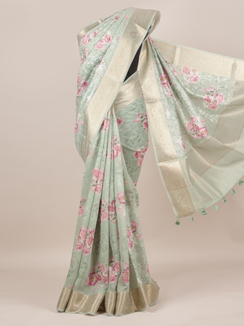 

Pothys Green Printed Linen Blend Saree
