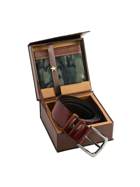 

Kastner Men Brown & Green Artificial Leather Belt And Wallet Combo