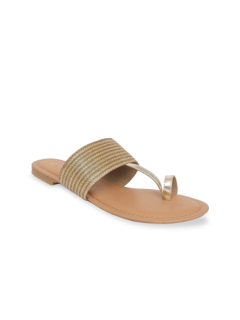 

Forever Glam by Pantaloons Women Gold-Toned Embellished Leather Ethnic Flats One Toe Flats