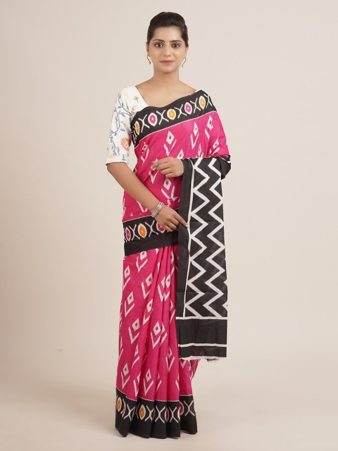 

Pothys Pink & Black Pure Cotton Printed Saree
