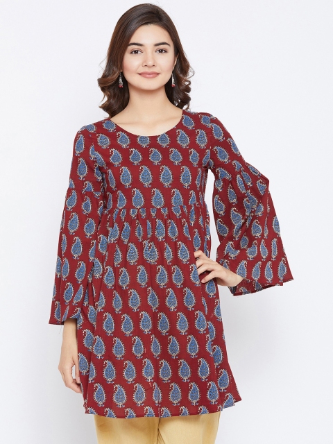 

PANIT Women Maroon Ethnic Motifs Printed Bell Sleeves Anarkali Kurta