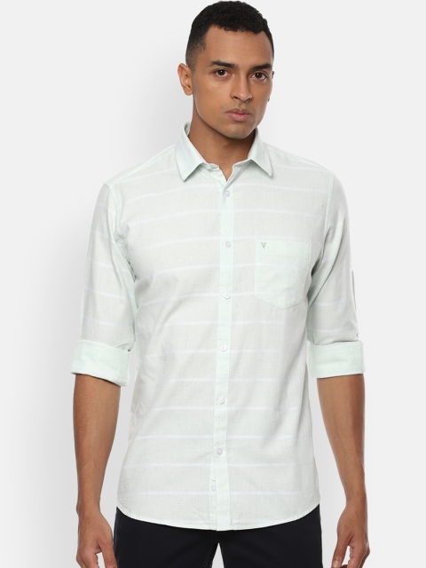 

Van Heusen Sport Men Green & White Slim Fit Striped Pure Cotton Casual Shirt