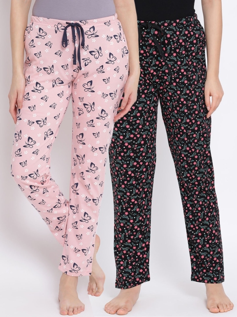 

Kanvin Women Pack Of 2 Printed Pure Cotton Lounge Pants, Black