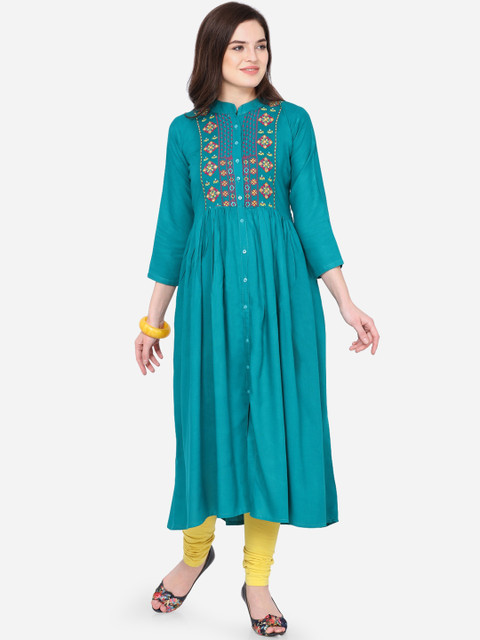 

Florence Women Green Ethnic Motifs Embroidered Kurta