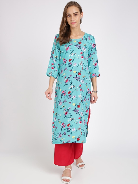 

Florence Women Blue & Red Floral Printed Straight Kurta & Palazzos
