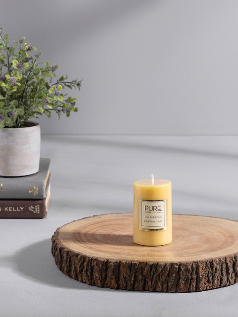 

Pure Home and Living Set Of 2 Mustard Yellow Hand Made Lime Basil & Crush Pillar Candles