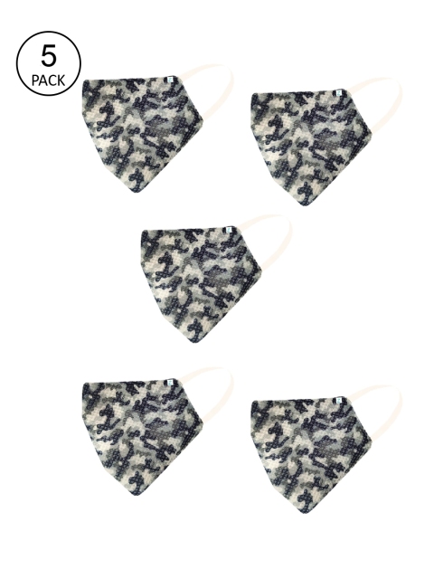 

ZIYAA Unisex Pack Of 5 Black & White Printed 4-Ply Safety Shield Reusable Protective Outdoor Masks