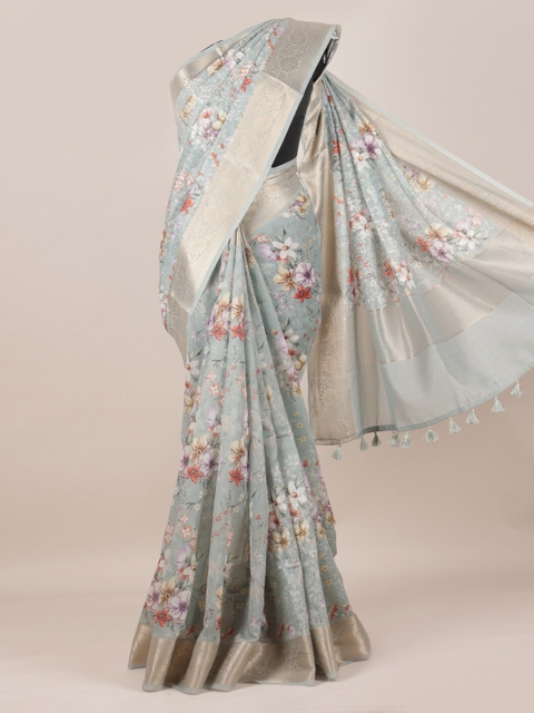 

Pothys Grey & Gold-Toned Linen Blend Woven Design Saree