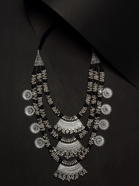 

NEUDIS Silver-Toned & Black Alloy Rhodium-Plated Layered Necklace