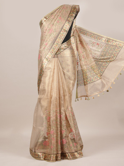 

Pothys Gold-Toned Woven Design Linen Blend Saree