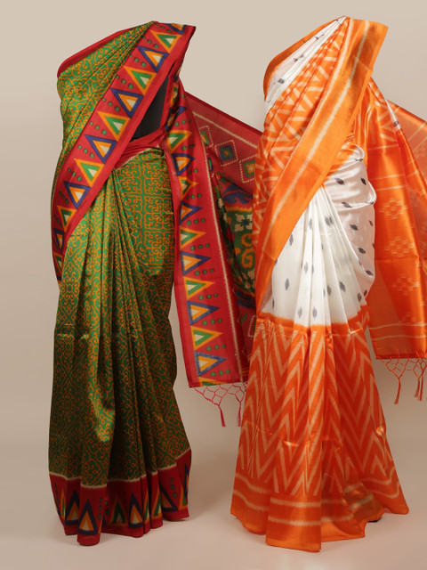 

Pothys Pack Of 2 Jute Silk Printed Sarees, Green