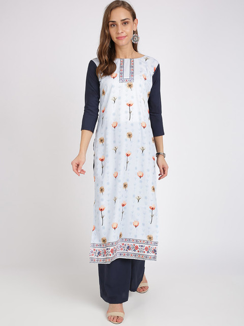 

Florence Women Turquoise Blue Floral Printed Regular Straight Kurta with Palazzos
