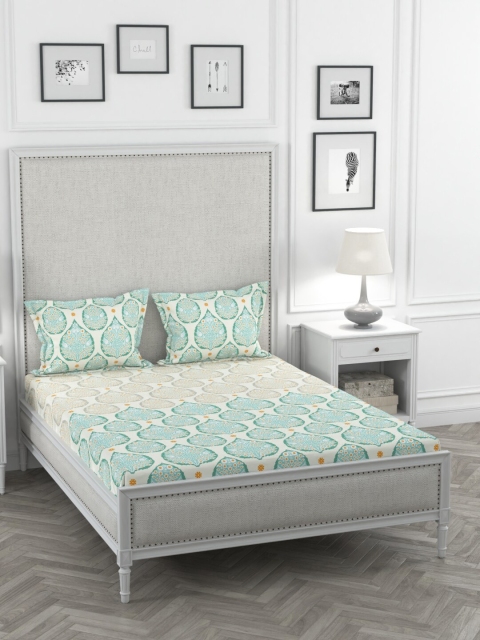 

Portico New York Blue & Beige Ethnic Motifs 210 TC Cotton 1 King Bedsheet with 2 Pillow Covers