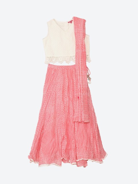 

Biba Girls Pink & Cream-Coloured Embroidered Ready to Wear Lehenga & Blouse with Dupatta