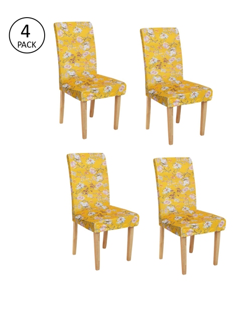 

Rajasthan Decor Set Of 4 Yellow & White Floral Printed Chair Covers
