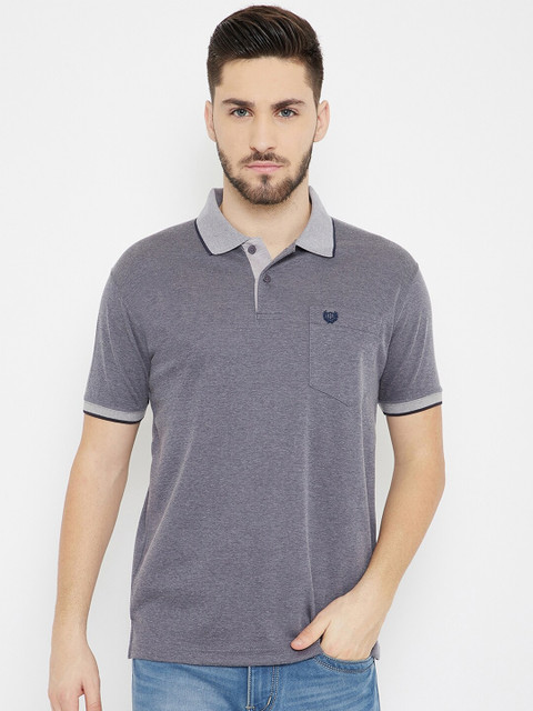 

Duke Men Navy Blue Solid Cotton Polo Collar T-shirt