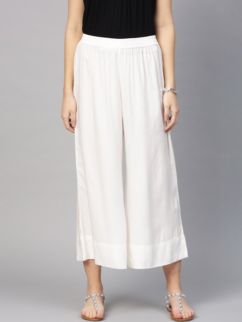 

KSUT Women White Solid Wide Leg Palazzos