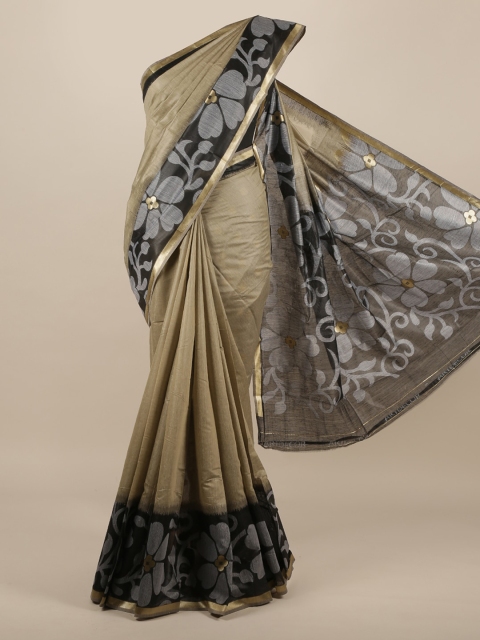 

Pothys Beige & Black Jute Silk Solid Saree