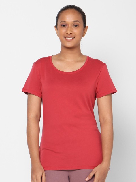 

NYAMBA By Decathlon Women Red Solid Round Neck Cotton Gym T-shirt