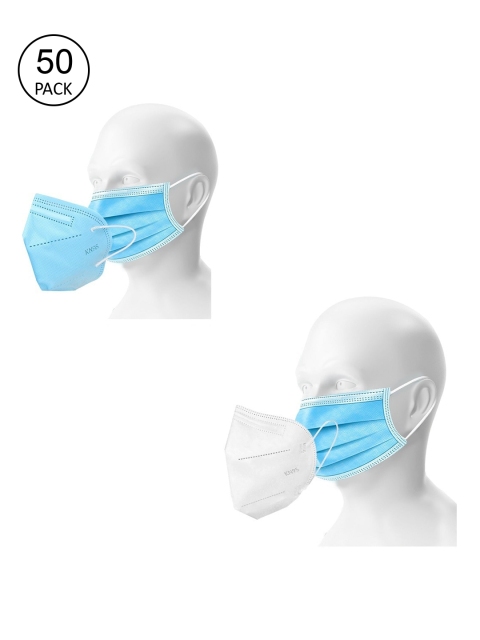 

OOMPH Unisex Pack Of 50 Solid Disposable 3-Ply & 10 5-Ply KN95 Double Masks, Blue