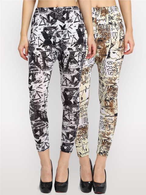 

NEUDIS Women Pack Of 2 Printed Ankle-Length Leggings, Beige