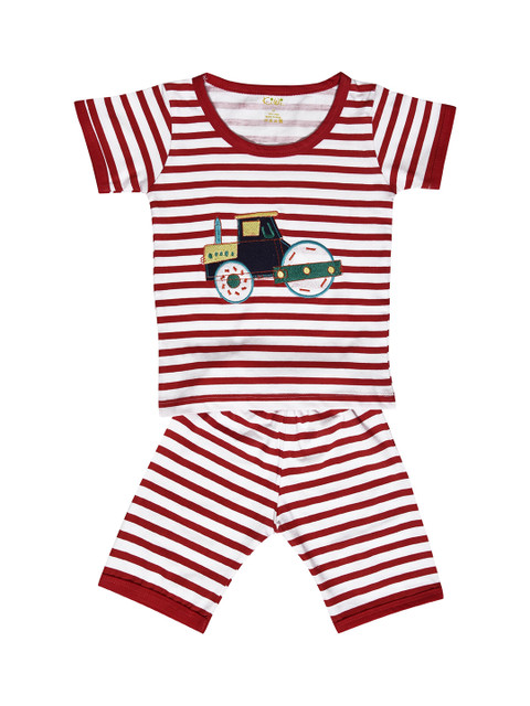 

Kiwi Boys Red & White Striped Cotton T-shirt with Shorts