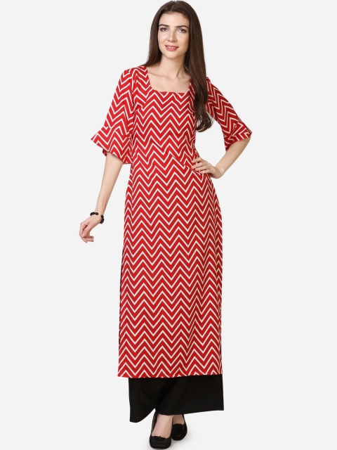 

Florence Women Red Printed Regular Floor Length A-Line Kurti & Palazzos