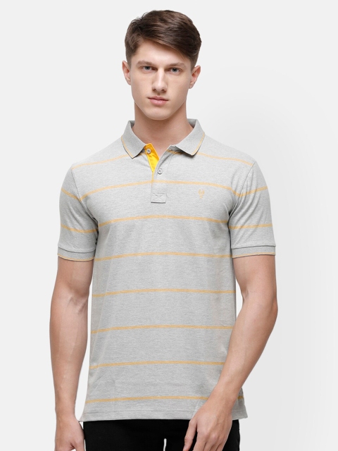 

Classic Polo Men Grey Melange Striped Polo Collar T-shirt