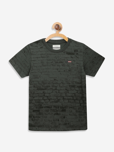 

Octave Boys Olive Green Printed Round Neck Cotton T-shirt