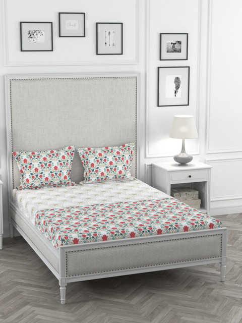 

Portico New York White & Coral Floral 1 King Bedsheet with 2 Pillow Covers