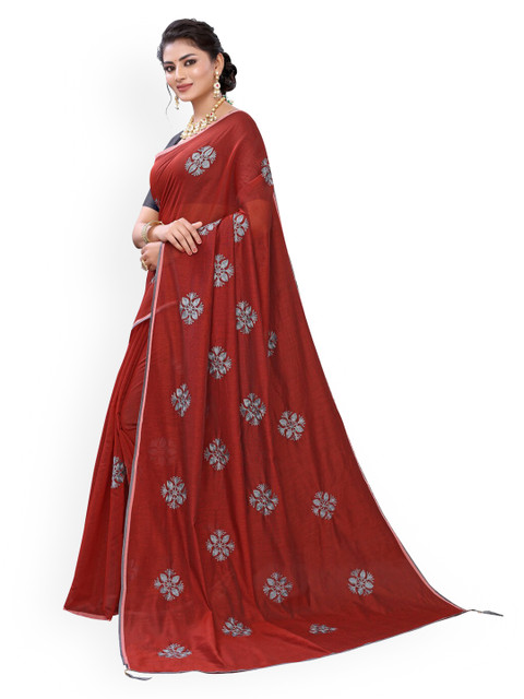 

KALINI Maroon Woven Design Polycotton Saree