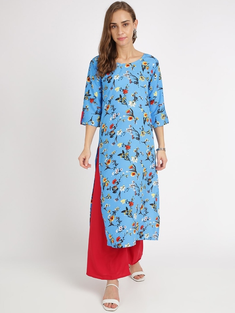 

Florence Women Blue & Red Floral Printed Straight Kurta & Palazzos