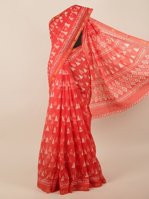 

Pothys Red Printed Jute Silk Saree